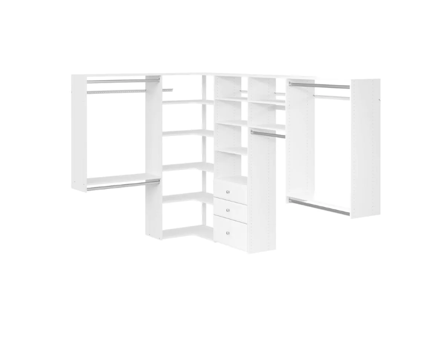 Closet Evolution Ultimate 84 in. W - 115 in. W White Wood Closet Corner System (11 boxes) KBO263