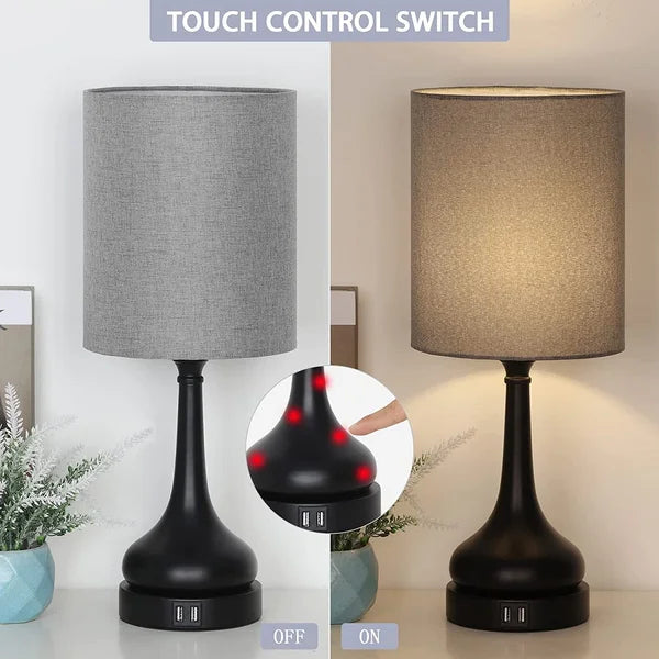 2 Pack Bedroom Lamps Touch Control For Living Room With 2 USB Charging Ports, 17.7'' H x 17.9'' H (Set of 2)