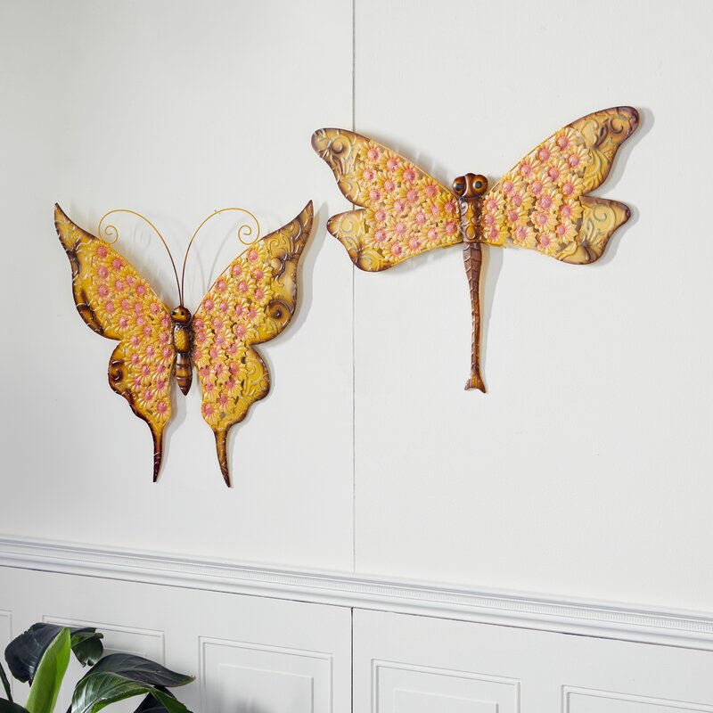 2 Piece Butterfly and Dragonfly Metal Wall Décor Set KB2386-A6-B3-P2