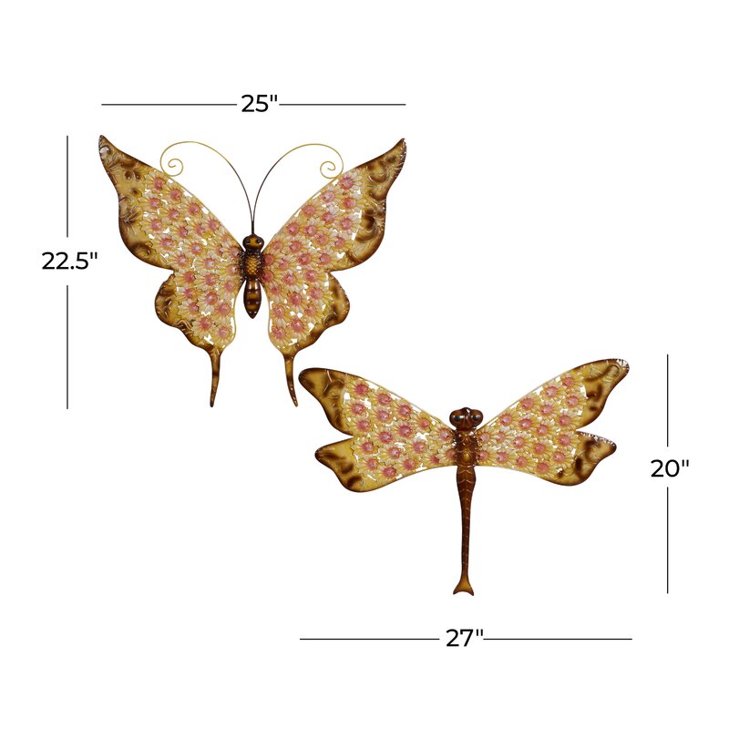 2 Piece Butterfly and Dragonfly Metal Wall Décor Set KB2386-A6-B3-P2