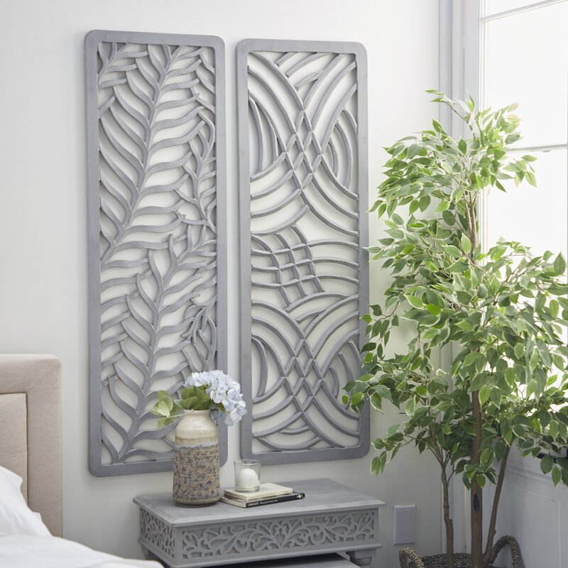 2 Piece Carved Wood Wall Décor Set