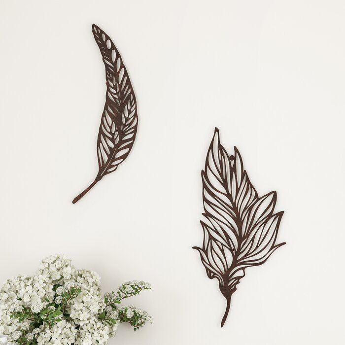 2 Piece Feather Metal Wall Decor Set (#K4961)