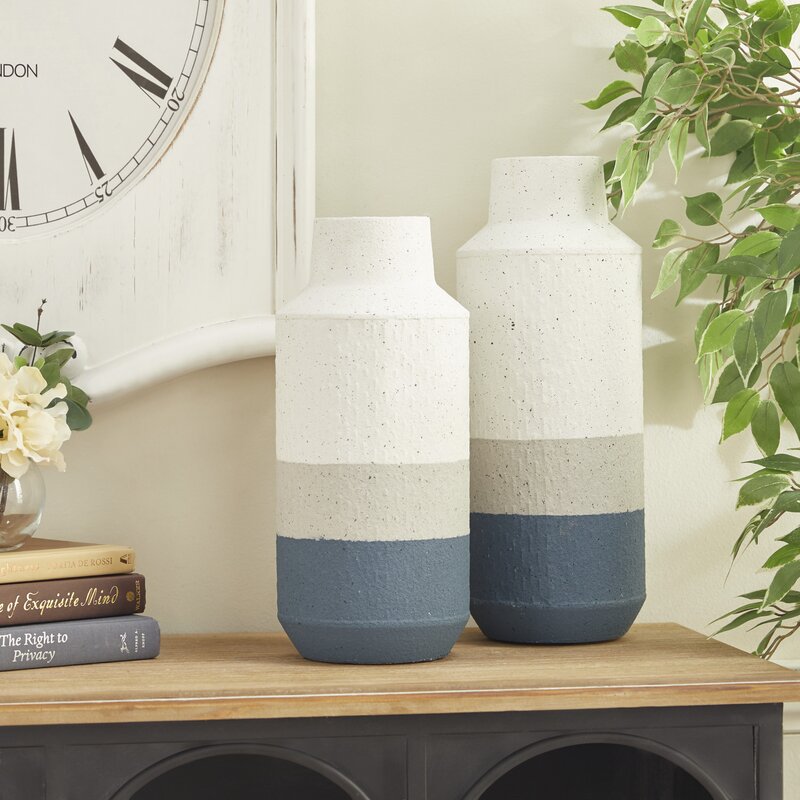 2 Piece Judith White/Gray/Blue Wood Table Vase Set CYB118