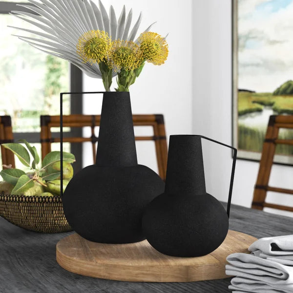 2 Piece Kairo Black Metal Table Vase Set (Set of 2)