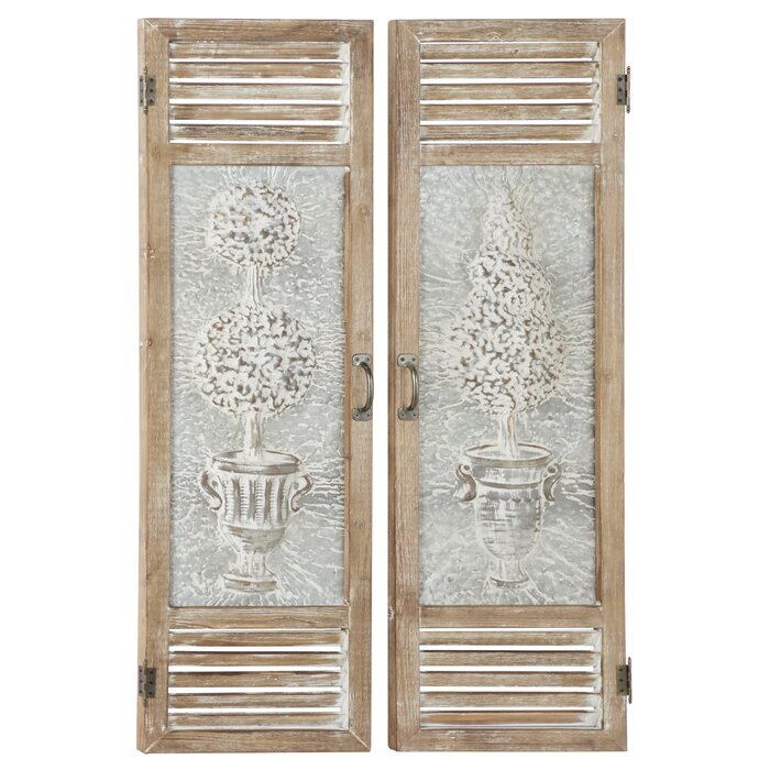 2 Piece Large Wood and Metal Garden Door Wall Décor Set