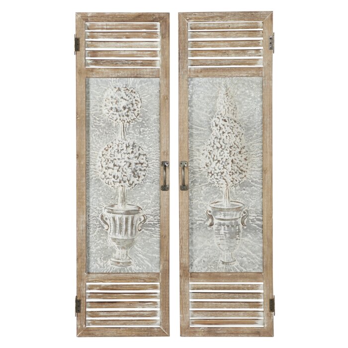2 Piece Large Wood and Metal Garden Door Wall Décor Set