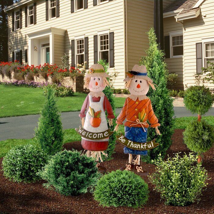 2 Piece Metal Scarecrow Figurine Set LX5272