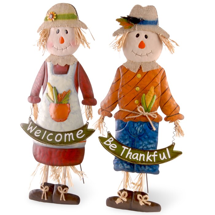 2 Piece Metal Scarecrow Figurine Set LX5272