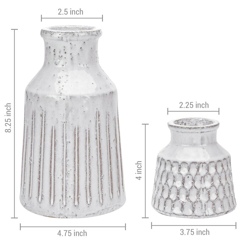 2 Piece Shoell White Ceramic Table Vase Set (Set of 2) HAB110