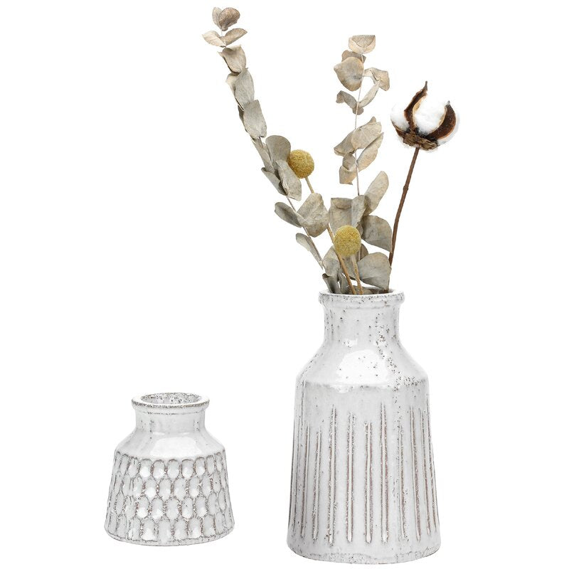2 Piece Shoell White Ceramic Table Vase Set (Set of 2) HAB110