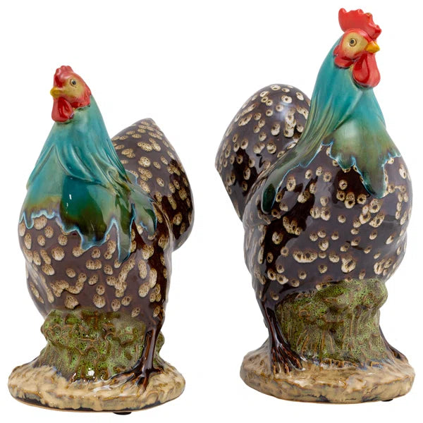 2 Piece Simon Rooster Figurine Set