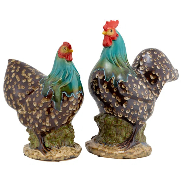 2 Piece Simon Rooster Figurine Set