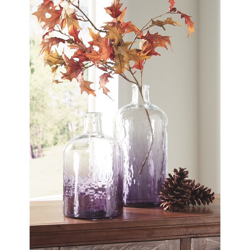 2 Piece Susette Clear And Purple Ombre Glass Table Vase Set HAB236