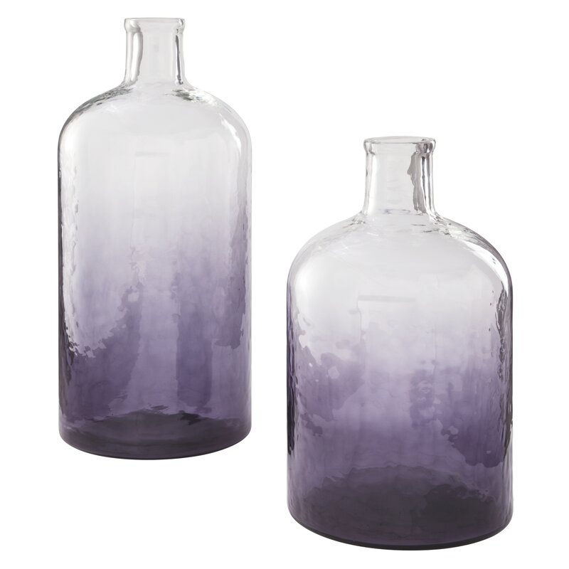 2 Piece Susette Clear And Purple Ombre Glass Table Vase Set HAB236