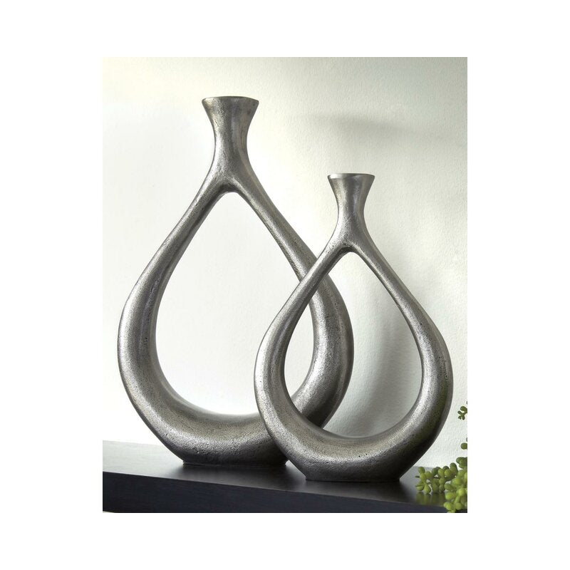 2 Piece Tompson Antique Silver Finish Metal Table Vase Set (set of 2) KB1148-A6-B2-P1