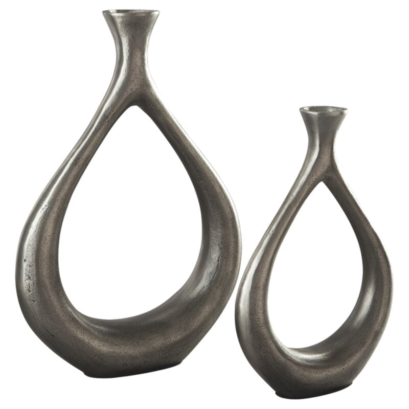 2 Piece Tompson Antique Silver Finish Metal Table Vase Set (set of 2) KB1148-A6-B2-P1