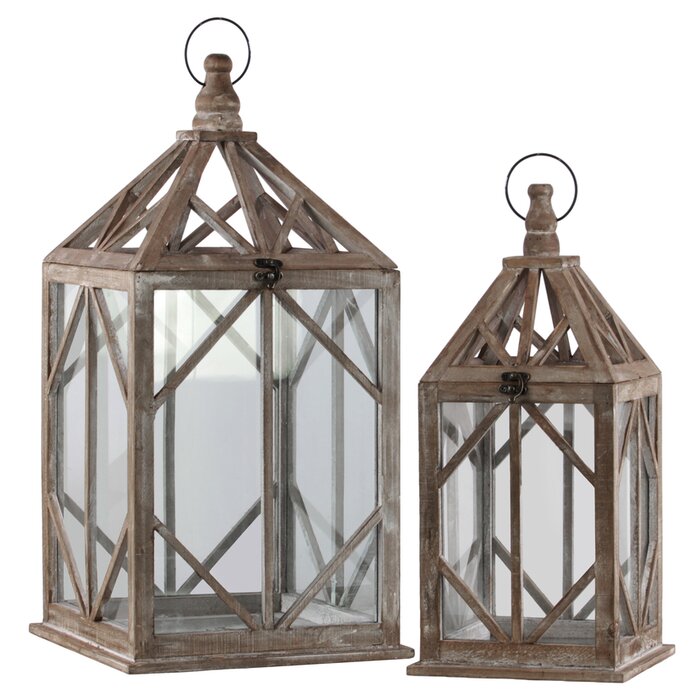 2 Piece Wood Lantern Set (#K4364)