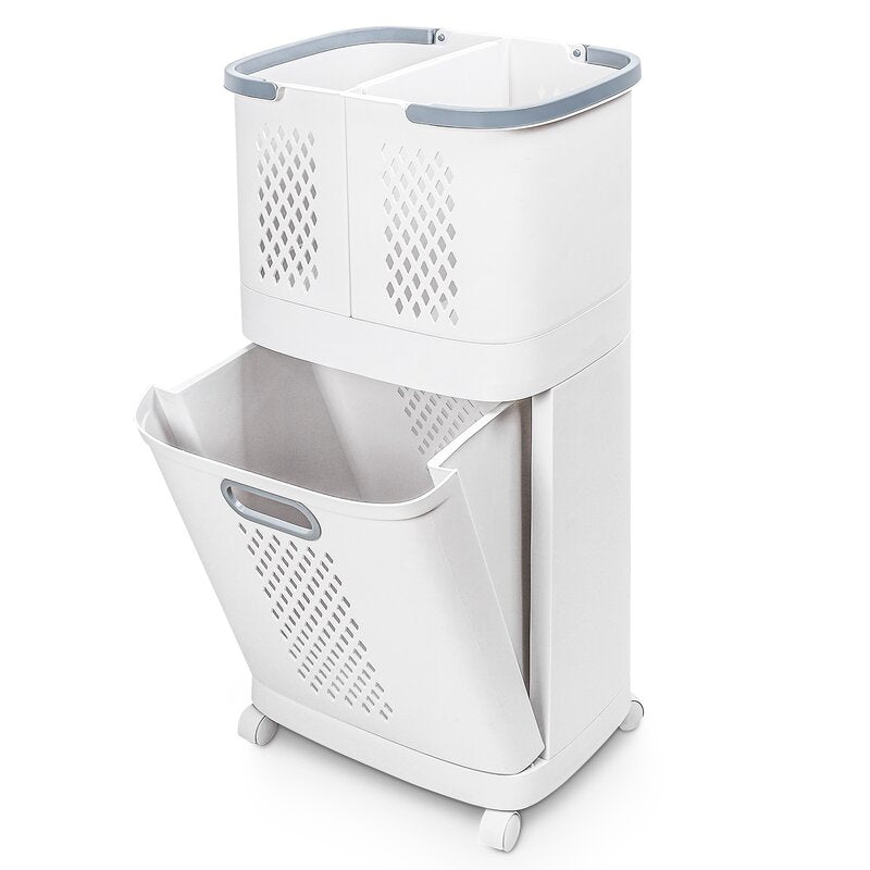 2 Tier Tall Rolling Laundry Cart With Wheel With Laundry Hamper CYB966