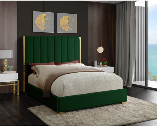 Becca Black Velvet Full Bed, Green, Full CA579 (2 boxes)