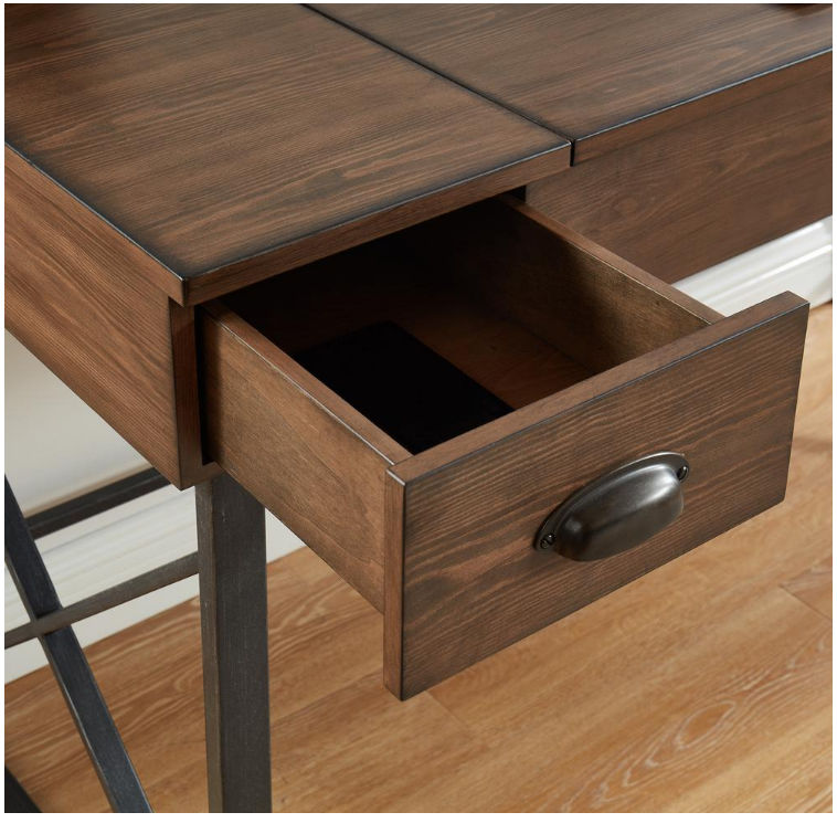 58 in. Rectangular Rustic Oak 2 Drawer Writing Desk with Adjustable Height Feature by Furniture of America KB621