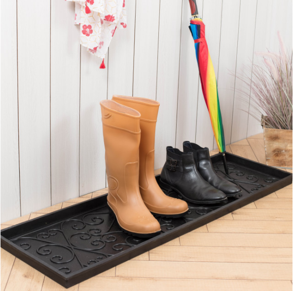46.5"x14"x1.5" Natural/Recycled Rubber Boot Tray Tan/Khaki Coir Insert KBRUG121