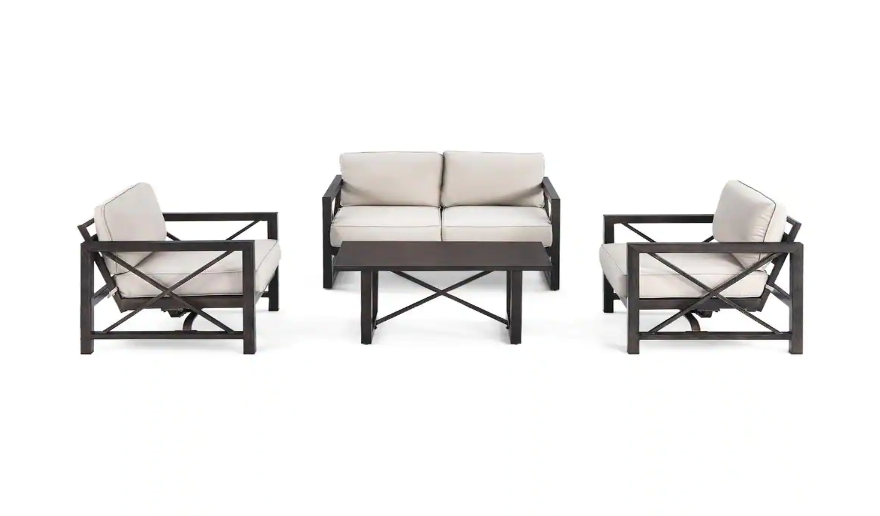 2-Pieces Metal Patio Conversation chairs  with Beige Cushions