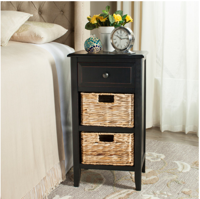Safavieh Everly Drawer Side Table, Distressed Black