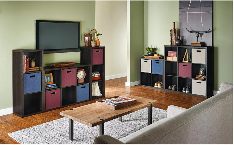 44 in. H x 30 in. W x 14 in. D Black Walnut Wood Look 6-Cube Storage Organizer