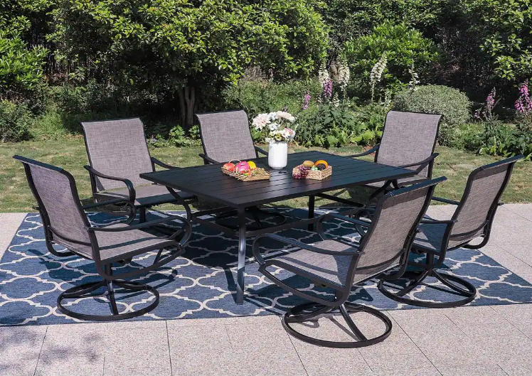 Black Swivel Textilene Metal Patio Outdoor Dining Chair (2-Pack)
