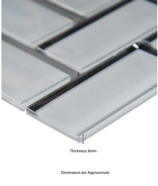 Ice Bevel Herringbone 11.08 in. x 13.86 in. x 8mm Glossy Glass Mesh-Mounted Mosaic Tile (10.6 sq. ft. / case)