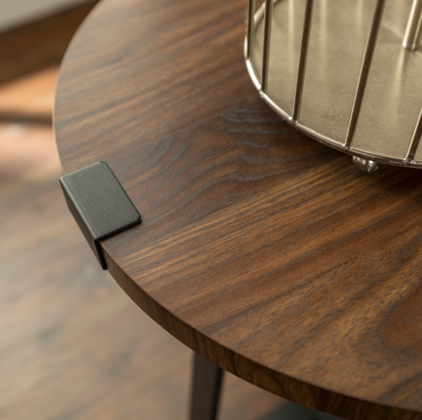 18" Metal Wrap Round Side Table, Dark Walnut