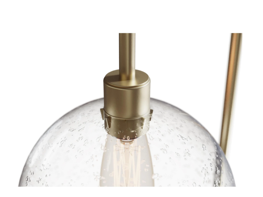 61.5 in. Royal Gold Floor Lamp with Slim-Line Arched Design and Clear Seeded Glass Shade (Bulb Not Included) KB1169-A6-B3-P1