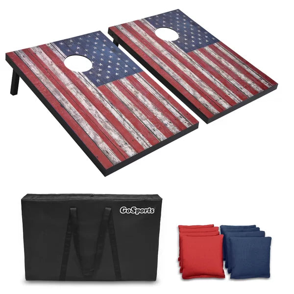 2' x 3' American Flag Solid Manufactured Wood Cornhole Board with Carrying Case