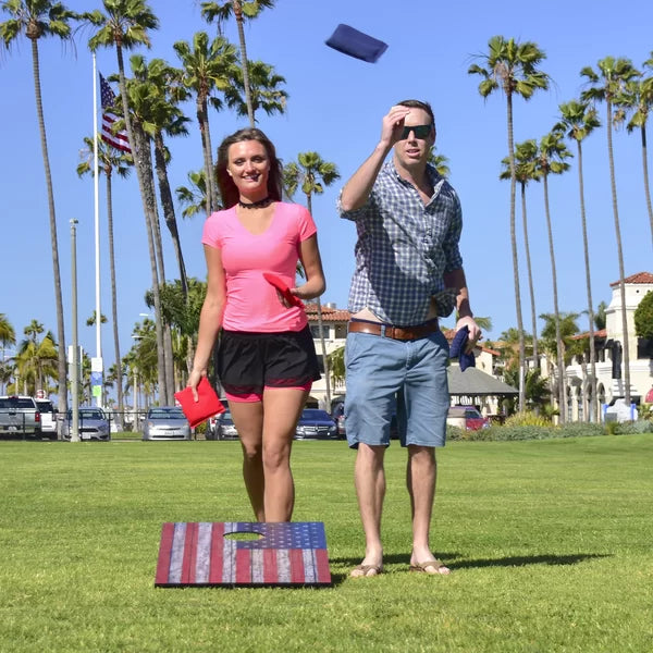 2' x 3' American Flag Solid Manufactured Wood Cornhole Board with Carrying Case