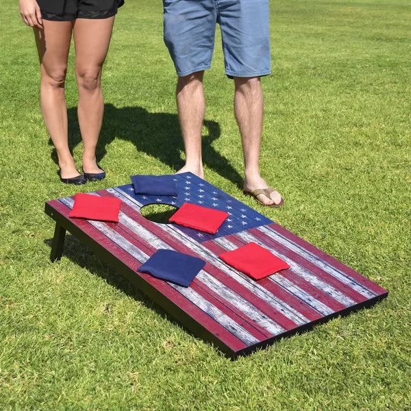 2' x 3' American Flag Solid Manufactured Wood Cornhole Board with Carrying Case