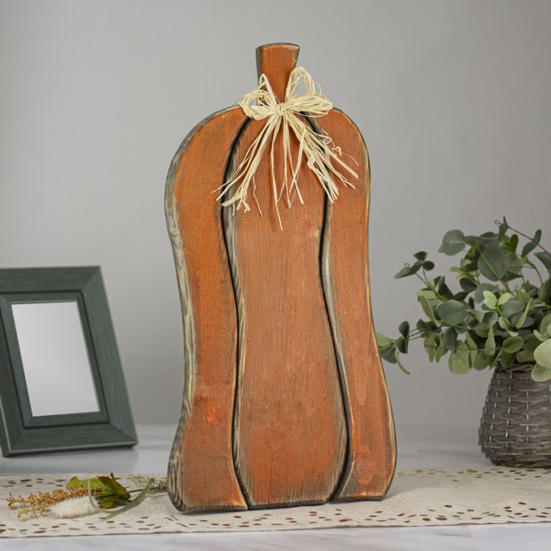 19.5" Orange Harvest Thanksgiving Wooden Pumpkin, (Set of 2)
