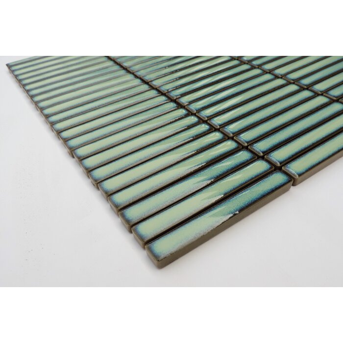 Turquoise Green 3.5" x 0.5" Micro-beveled Porcelain Mosaic Sheet Tile