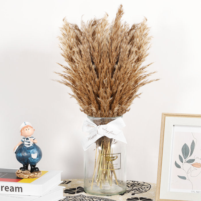 30 Stems Pampas Grass, Artificial Stem Natural and Brown