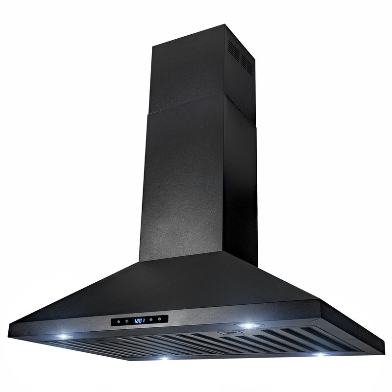 30" Akdy 343 CFM Convertible Island Range Hood in Black Painted KB711