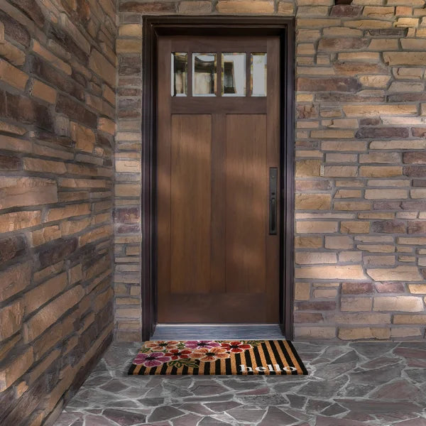 30" Floral Stripes Coir Doormat