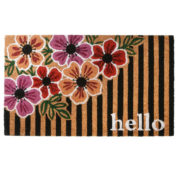 30" Floral Stripes Coir Doormat
