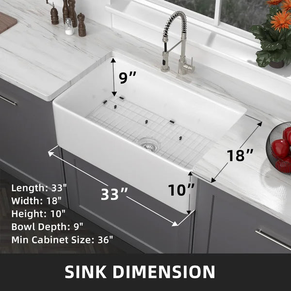 30" L x 18"W Farmhouse Kitchen Sink with Sink Grid and Basket Strainer