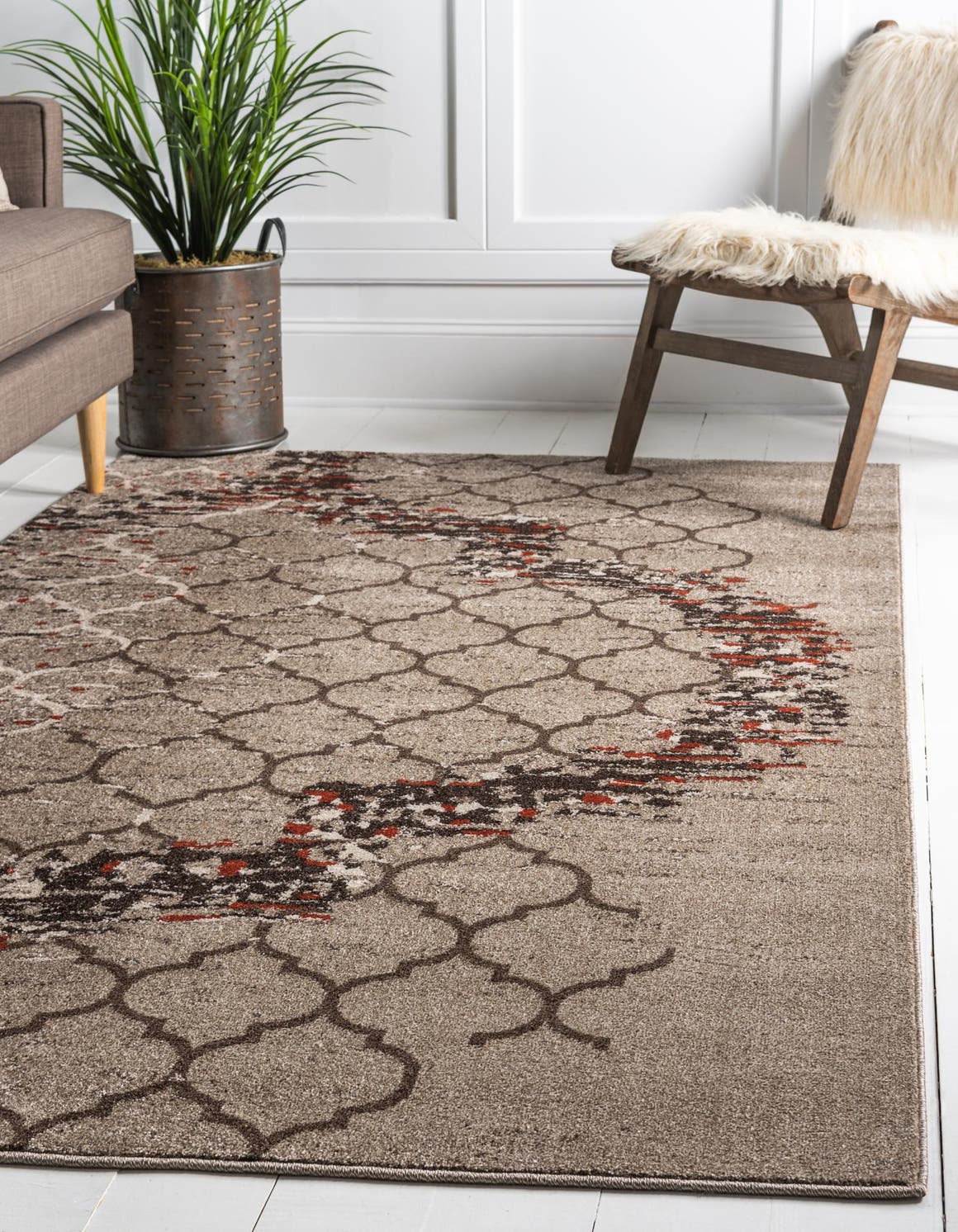 Trellis Collection Beige/Dark beige Area Rug 9x12 (#9R)