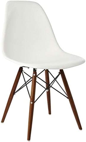 White Plastic Chair Dark Walnut Wood Eiffel Legs Retro Molded Style White Plastic Shell Chair with Dark Walnut Wood Eiffel Legs, (Set of 2)