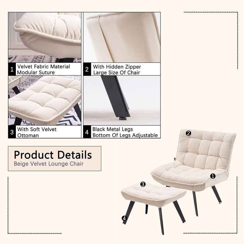 31'' Wide Tufted Velvet Lounge Chair and Ottoman DR6019