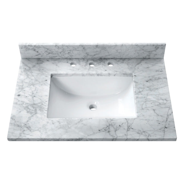 31 in. Carrera White Stone Vanity Top (Rectangular Sink) pt1238