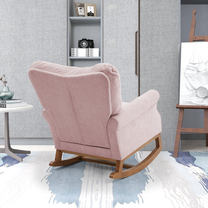 33.16" W Tufted Polyester Wingback Rolled Arm Rocking Chair