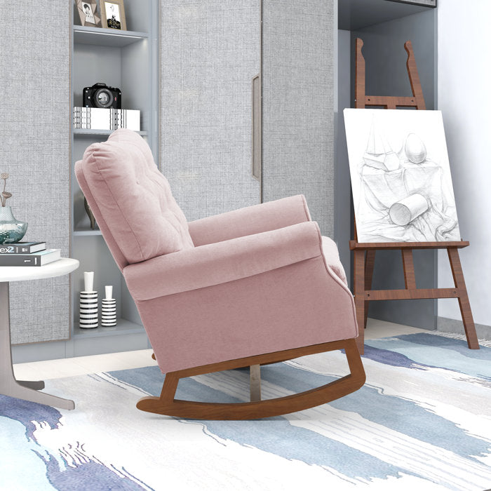 33.16" W Tufted Polyester Wingback Rolled Arm Rocking Chair