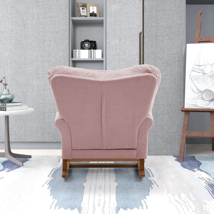 33.16" W Tufted Polyester Wingback Rolled Arm Rocking Chair