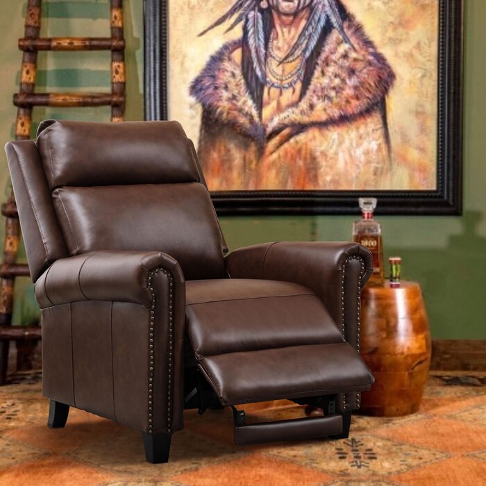 33.5" Wide Top Grain Genuine Leather Pushback Recliner